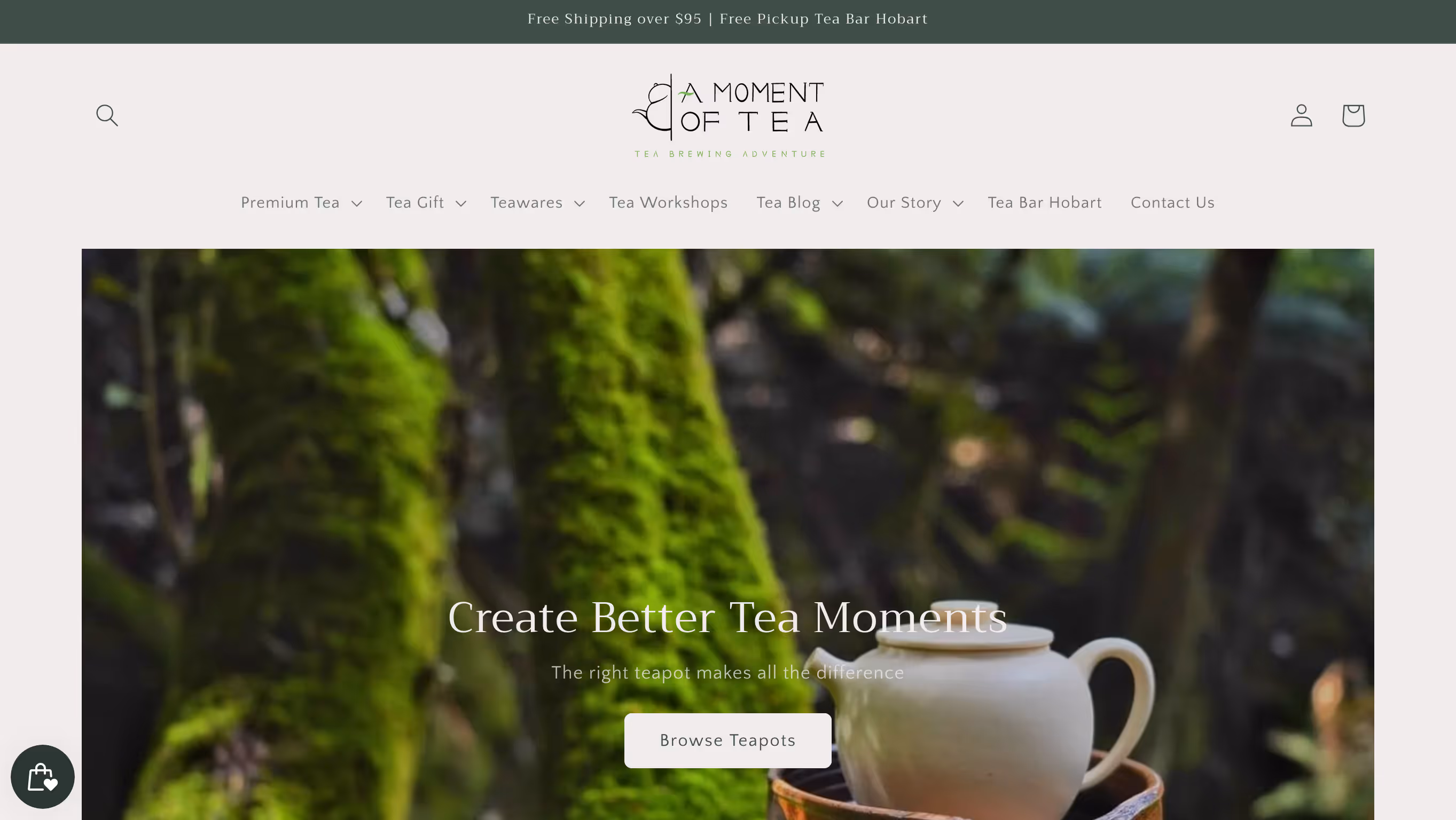 Screenshot of A Moment of Tea's Shopify store homepage