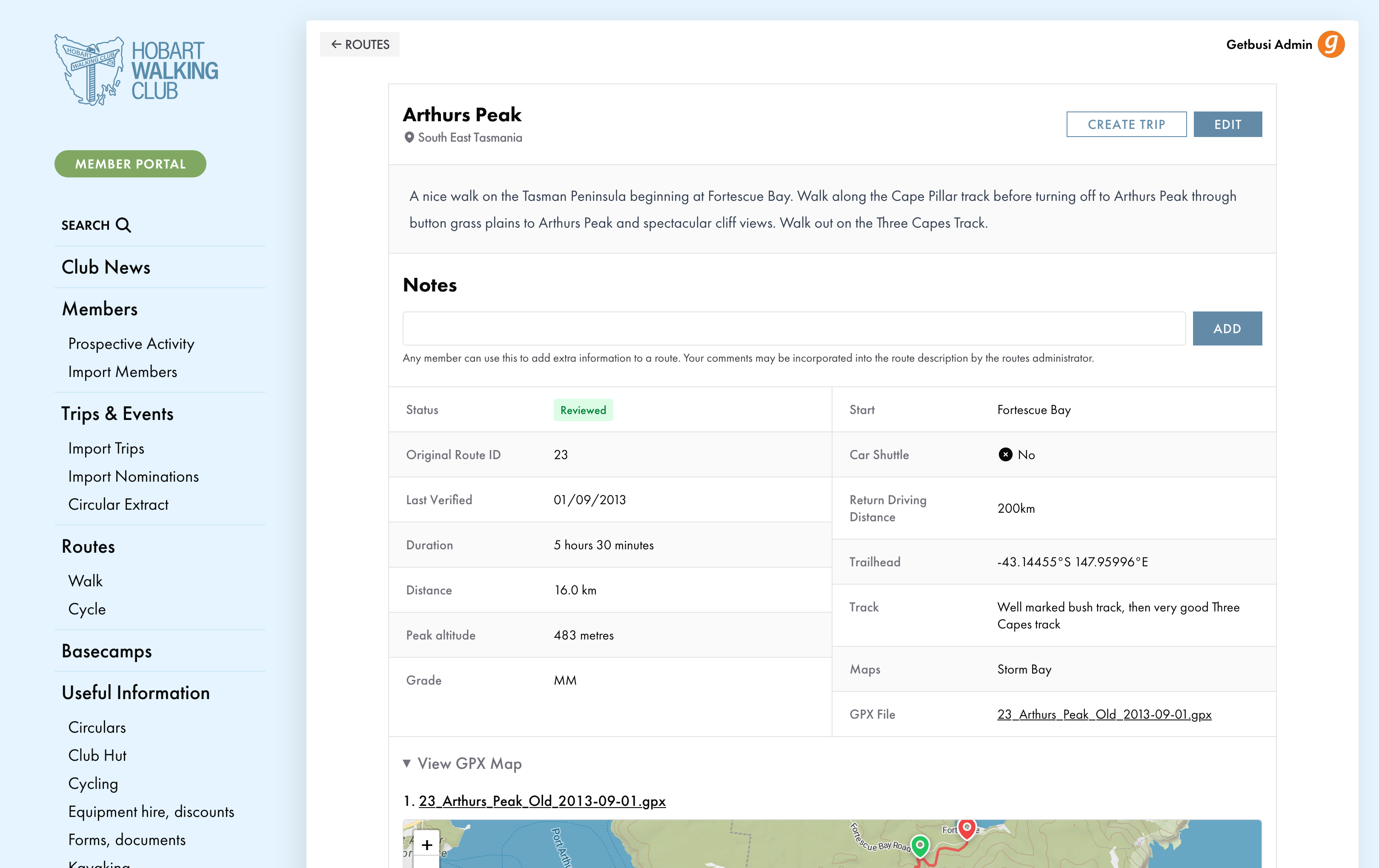 HWC Online walking route screen
