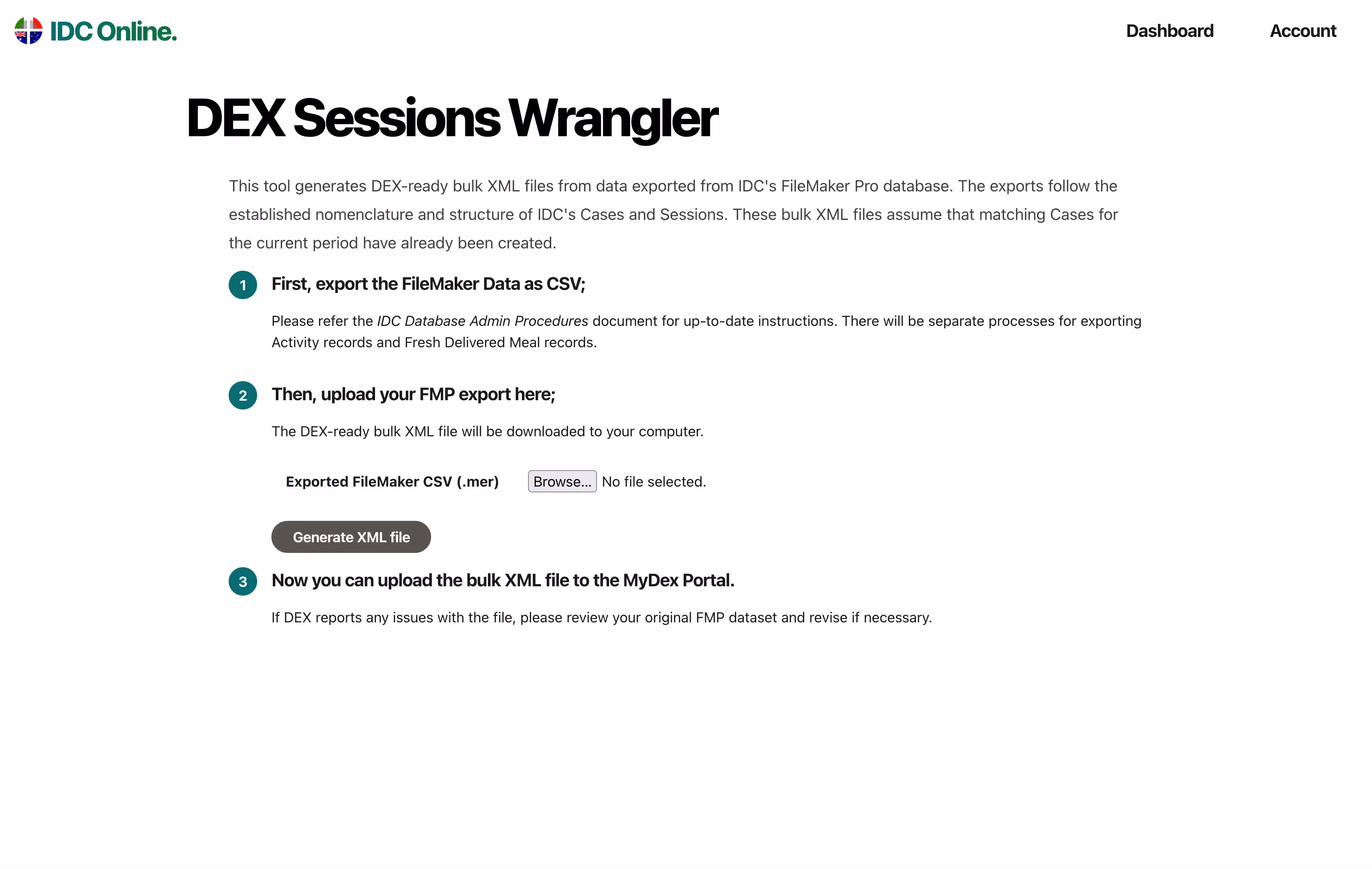 Screenshot of the IDC data wrangler tool