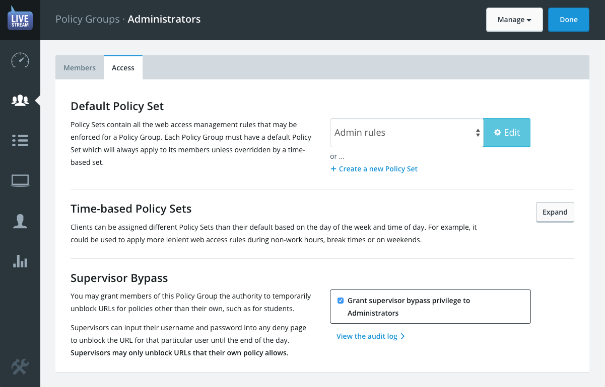 Policy Group Access tab